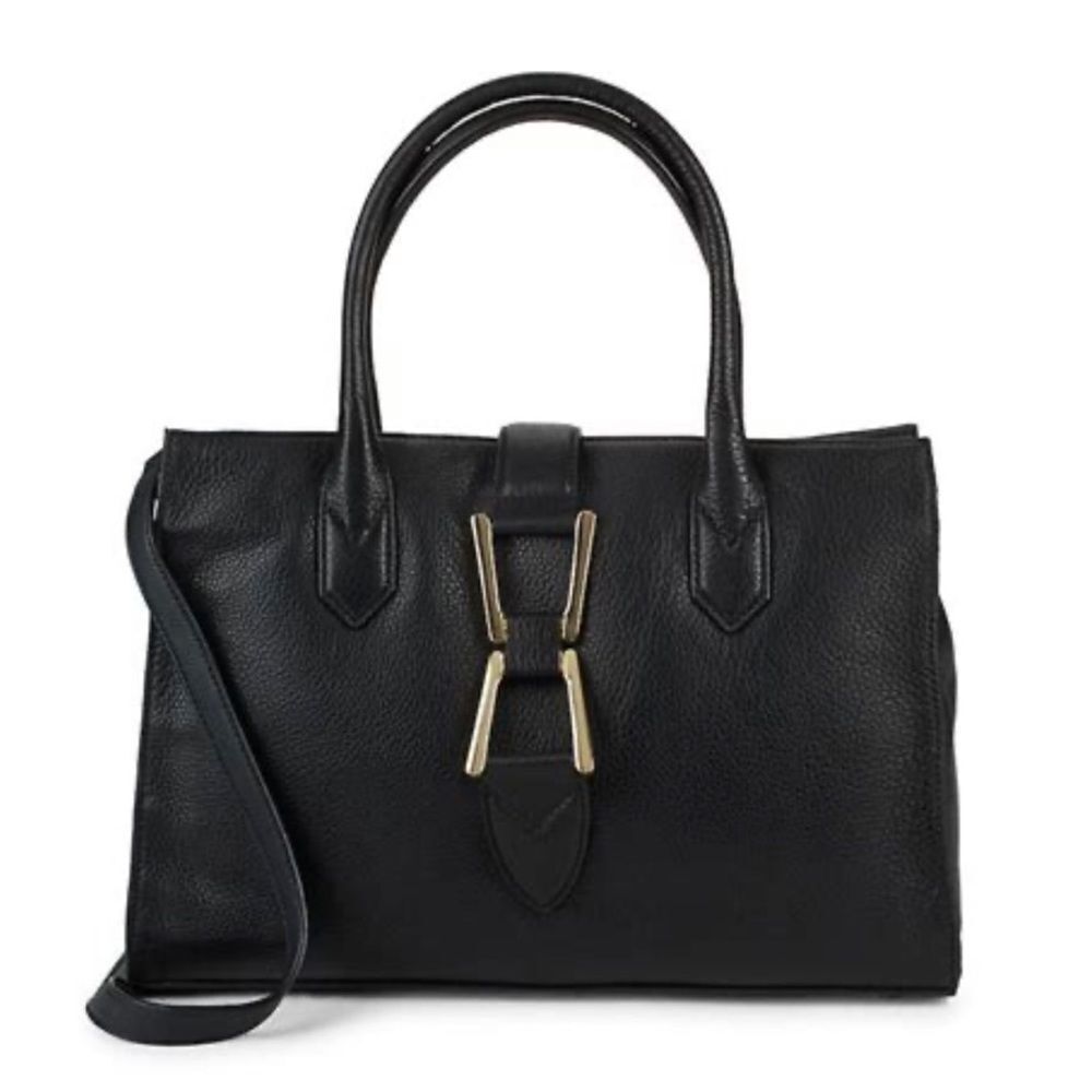 Sam Edelman Top Handle Black Leather Satchel Tote Purse With Detachable Strap